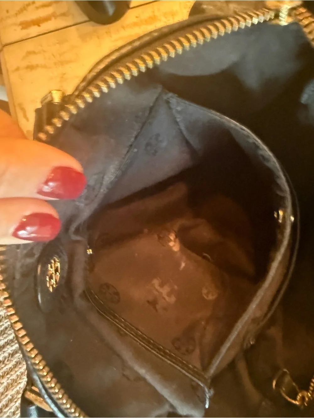 Tory Burch Black Pebbled Leather Dome Satchel with Gold Hardware